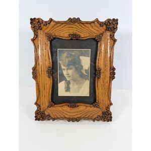 Vintage Ornate Wooden Frame With Antique Photograph. Victorian Style Decor.